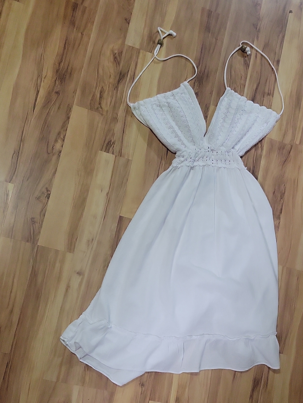 White Crochet Bust Halter Sundress